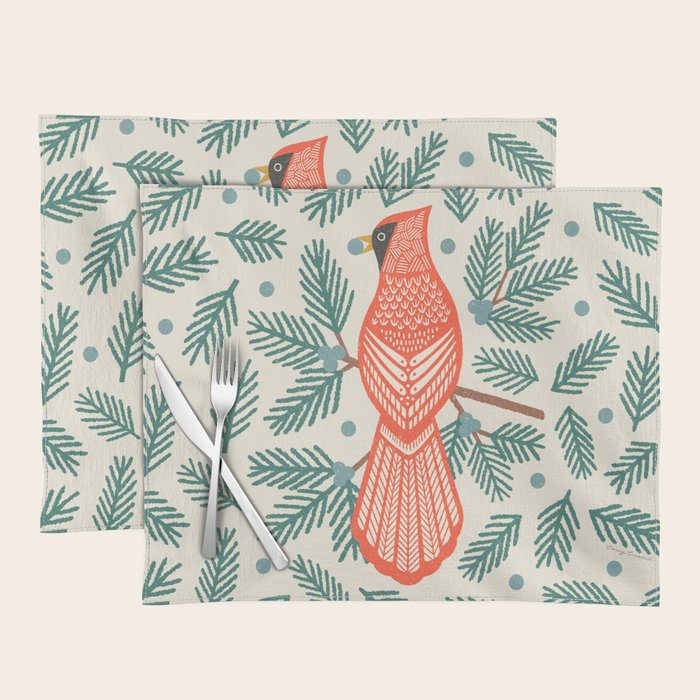Cardinal Bird and Pine Branches Placemat Gallery Image 1