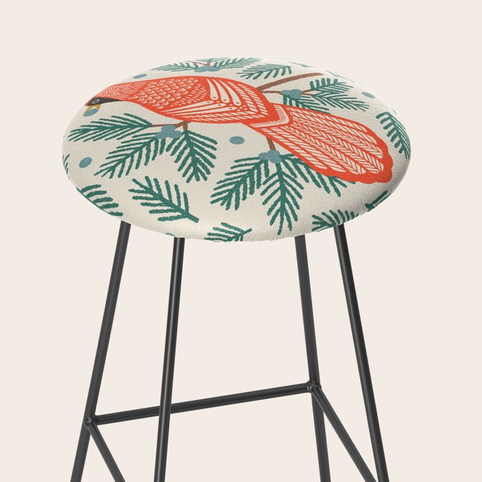 Cardinal Bird and Pine Branches Stool Gallery Image 2