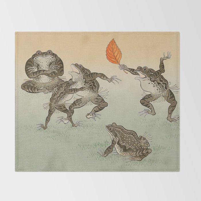 Frog Sumo - Ohara Koson Throw Blanket Gallery Image 2