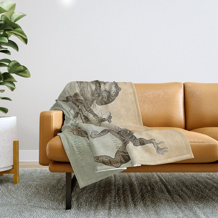 Frog Sumo - Ohara Koson Throw Blanket Gallery Image 1