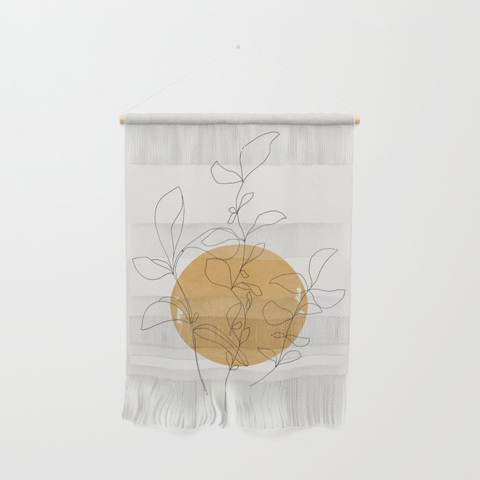 Yellow Sun and Flowers / Minimalist Line `Art  Wall Hanging Gallery Image 1