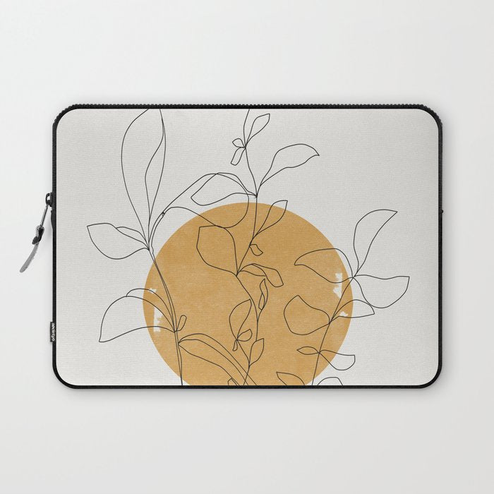 Yellow Sun and Flowers / Minimalist Line `Art  Laptop Sleeve Gallery Image 1