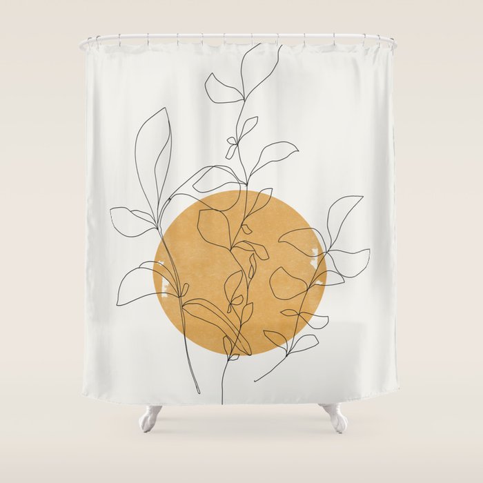 Yellow Sun and Flowers / Minimalist Line `Art  Shower Curtain Gallery Image 1