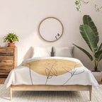 Yellow Sun and Flowers / Minimalist Line `Art  Comforter Gallery Image 3