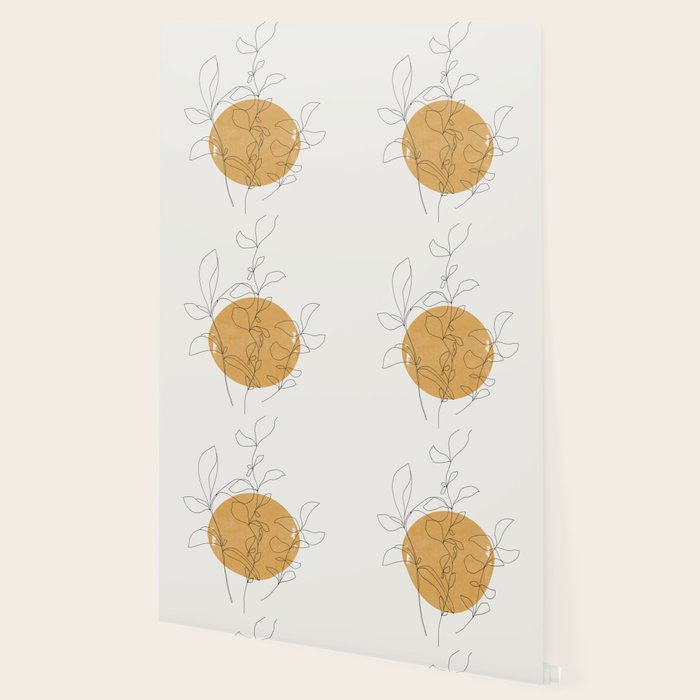 Yellow Sun and Flowers / Minimalist Line `Art  Wallpaper Gallery Image 2