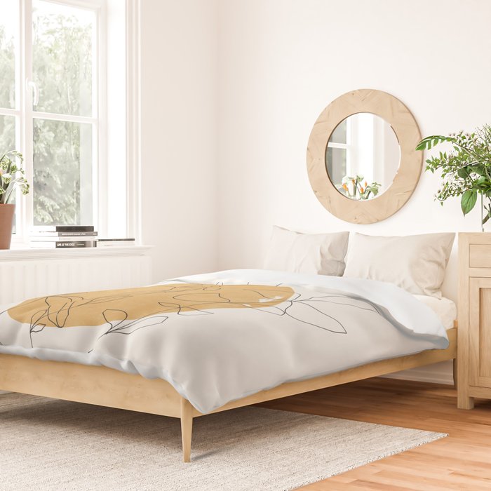 Yellow Sun and Flowers / Minimalist Line `Art  Duvet Cover Gallery Image 2