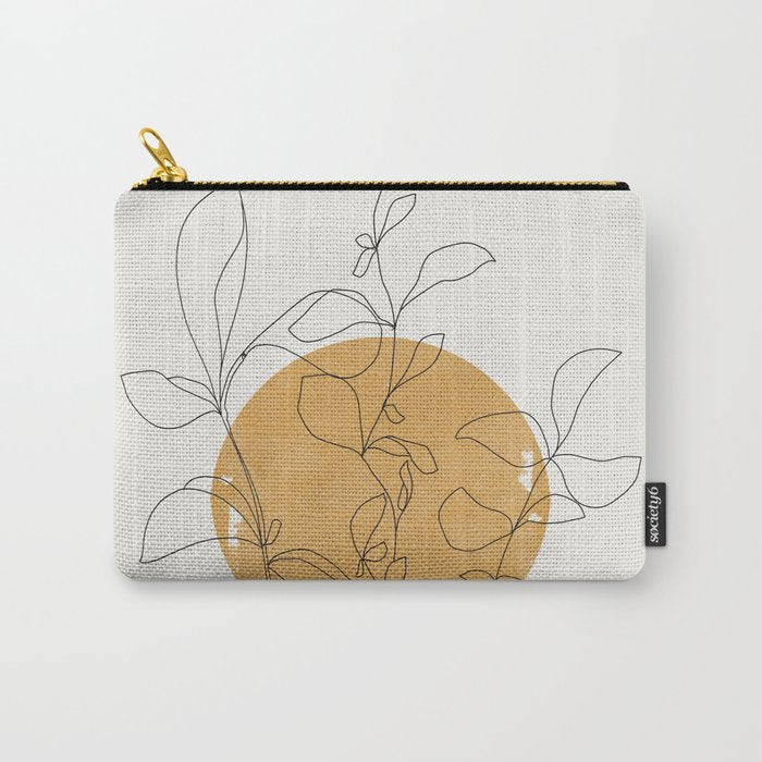 Yellow Sun and Flowers / Minimalist Line `Art  Carry All Pouch Gallery Image 1