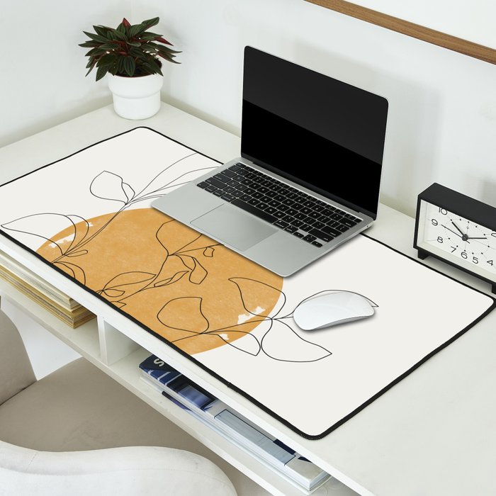 Yellow Sun and Flowers / Minimalist Line `Art  Desk Mat Gallery Image 2