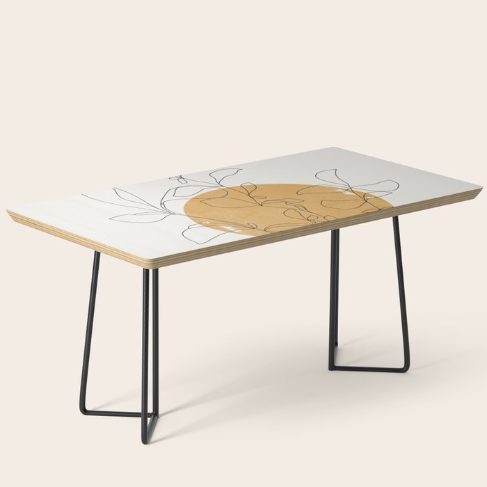 Yellow Sun and Flowers / Minimalist Line `Art  Coffee Table Gallery Image 1