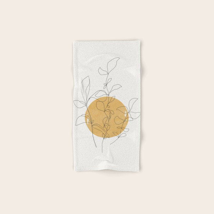 Yellow Sun and Flowers / Minimalist Line `Art  Bath Towel Gallery Image 1
