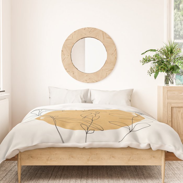 Yellow Sun and Flowers / Minimalist Line `Art  Duvet Cover Gallery Image 3
