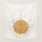 Yellow Sun and Flowers / Minimalist Line `Art  Wall Tapestry Gallery Image 4