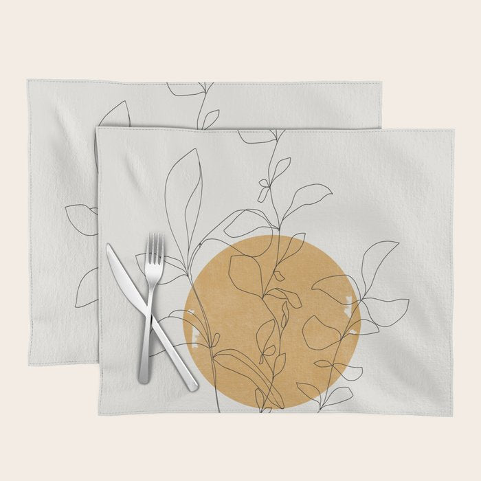 Yellow Sun and Flowers / Minimalist Line `Art  Placemat Gallery Image 1