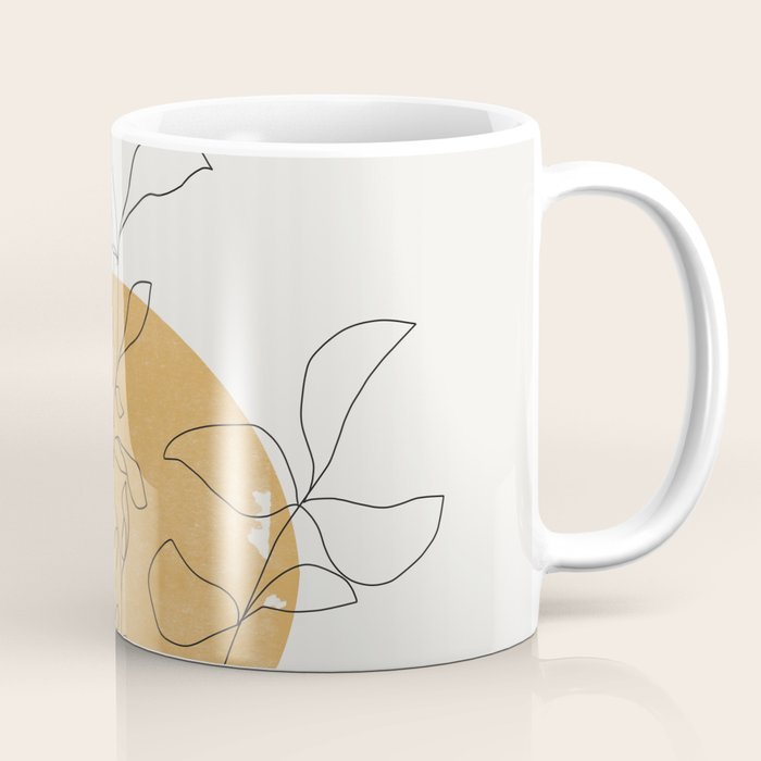 Yellow Sun and Flowers / Minimalist Line `Art  Coffee Mug Gallery Image 1