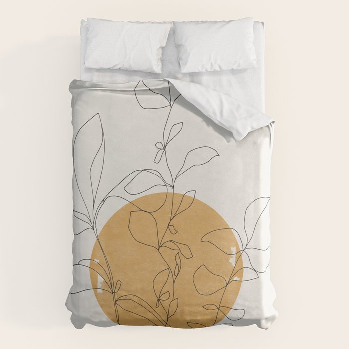 Yellow Sun and Flowers / Minimalist Line `Art  Duvet Cover Gallery Image 6