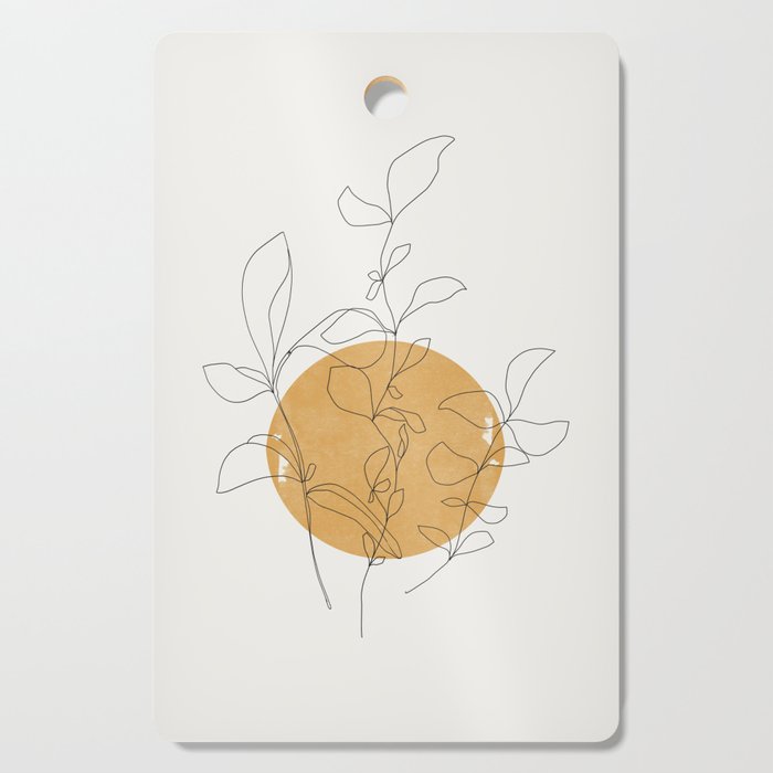 Yellow Sun and Flowers / Minimalist Line `Art  Cutting Board Gallery Image 1