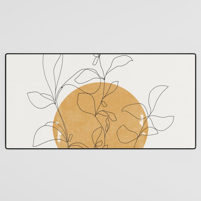 Yellow Sun and Flowers / Minimalist Line `Art  Desk Mat Gallery Image 3
