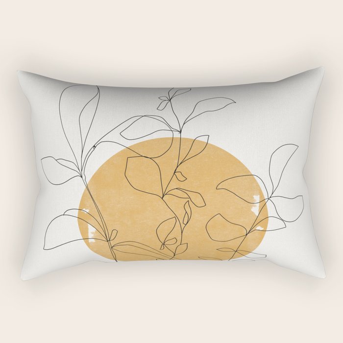 Yellow Sun and Flowers / Minimalist Line `Art  Rectangular Pillow Gallery Image 1