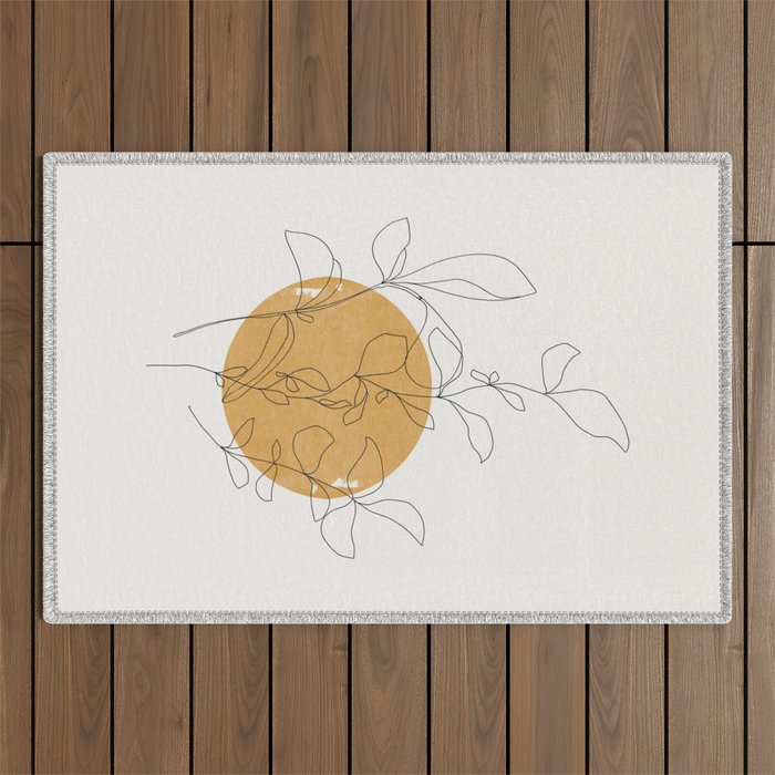 Yellow Sun and Flowers / Minimalist Line `Art  Outdoor Rug Gallery Image 1