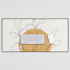 Yellow Sun and Flowers / Minimalist Line `Art  Desk Mat Gallery Image 1