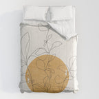 Yellow Sun and Flowers / Minimalist Line `Art  Comforter Gallery Image 6
