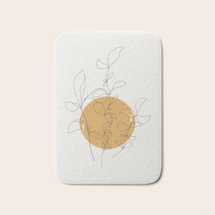 Yellow Sun and Flowers / Minimalist Line `Art  Bath Mat Gallery Image 1