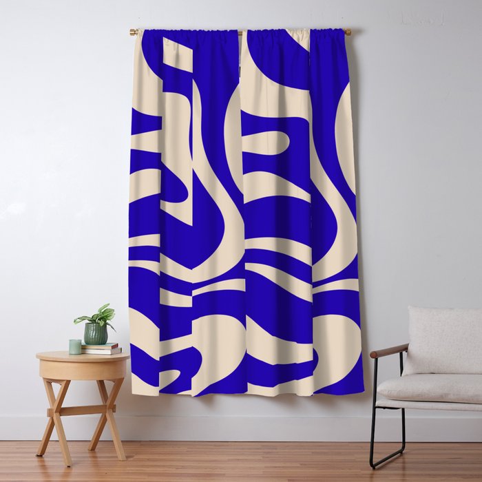 Modern Liquid Swirl Abstract Pattern Square in Cobalt Blue  Window Curtain Gallery Image 5