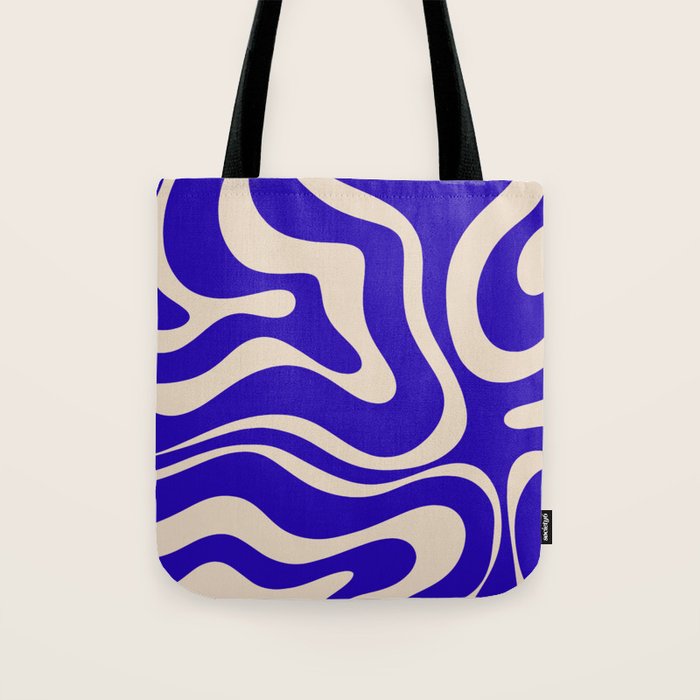 Modern Liquid Swirl Abstract Pattern Square in Cobalt Blue  Tote Bag Gallery Image 1
