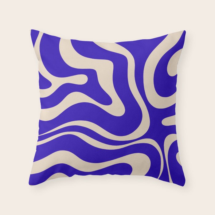 Modern Liquid Swirl Abstract Pattern Square in Cobalt Blue  Throw Pillow Gallery Image 1