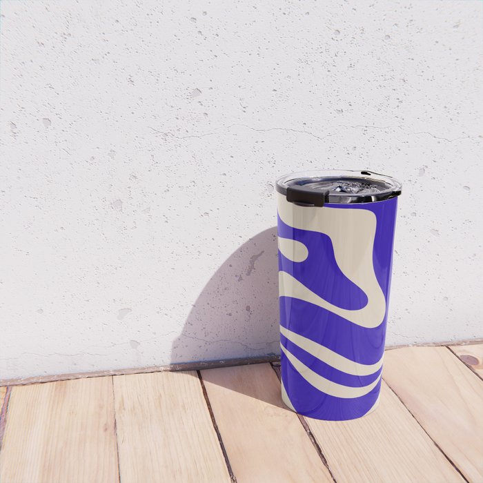 Modern Liquid Swirl Abstract Pattern Square in Cobalt Blue  Travel Mug Gallery Image 4