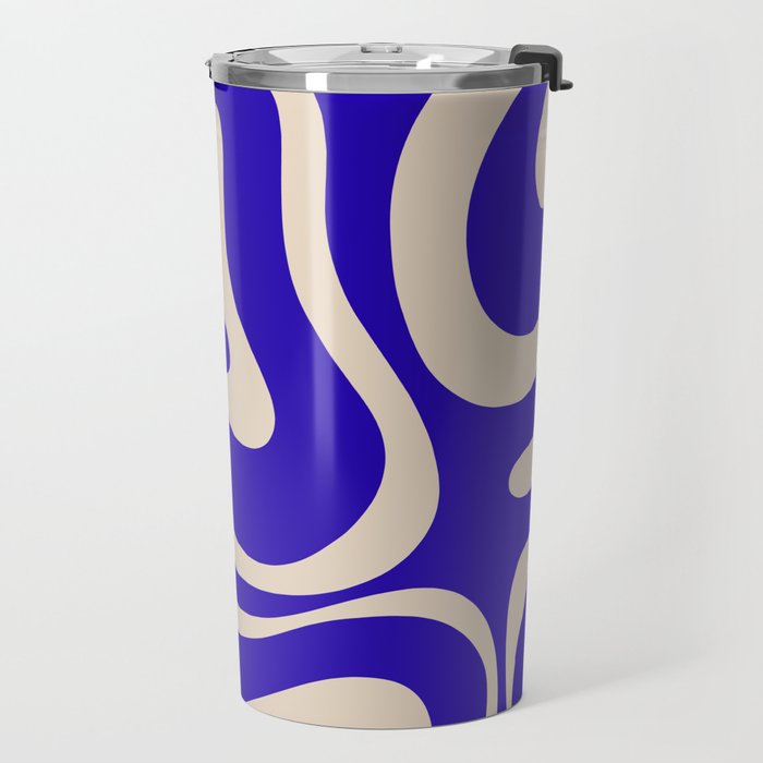 Modern Liquid Swirl Abstract Pattern Square in Cobalt Blue  Travel Mug Gallery Image 2