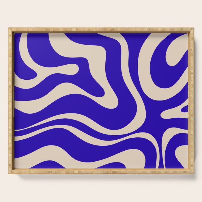 Modern Liquid Swirl Abstract Pattern Square in Cobalt Blue  Serving Tray Gallery Image 1