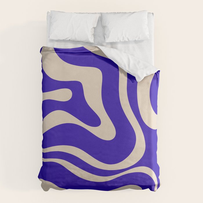 Modern Liquid Swirl Abstract Pattern Square in Cobalt Blue  Duvet Cover Gallery Image 6