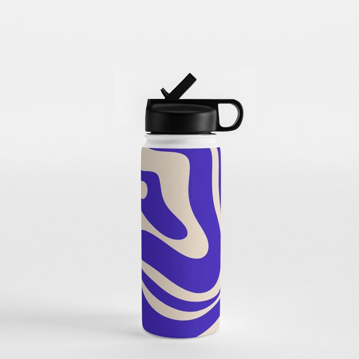 Modern Liquid Swirl Abstract Pattern Square in Cobalt Blue  Water Bottle Gallery Image 1