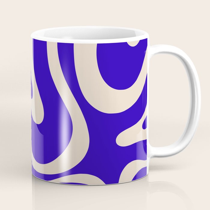 Modern Liquid Swirl Abstract Pattern Square in Cobalt Blue  Coffee Mug Gallery Image 1