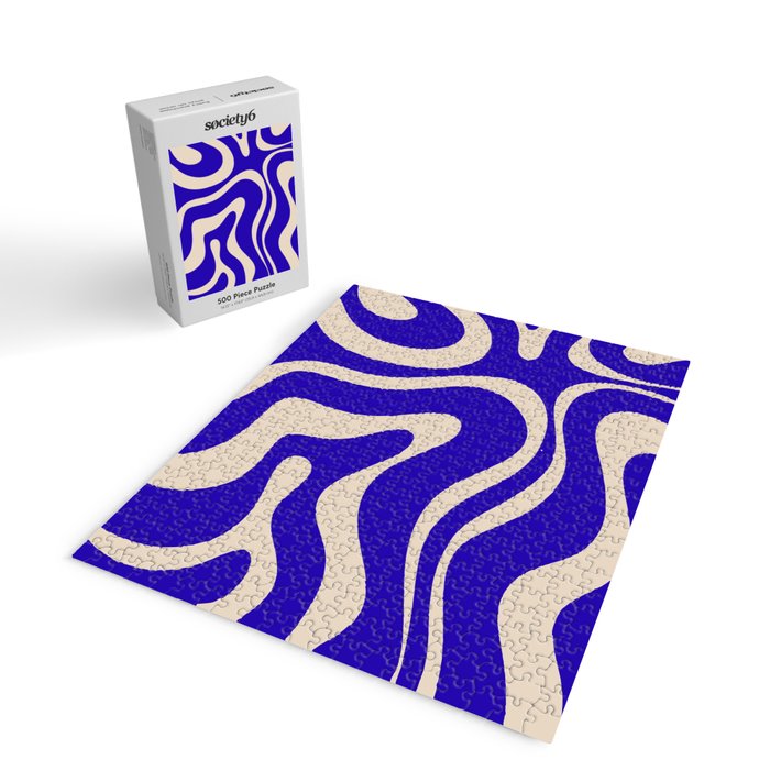 Modern Liquid Swirl Abstract Pattern Square in Cobalt Blue  Jigsaw Puzzle Gallery Image 2