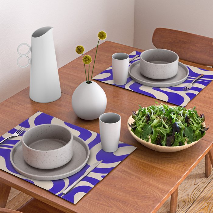 Modern Liquid Swirl Abstract Pattern Square in Cobalt Blue  Placemat Gallery Image 2