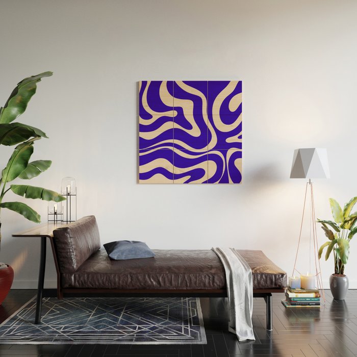 Modern Liquid Swirl Abstract Pattern Square in Cobalt Blue  Wood Wall Art Gallery Image 2