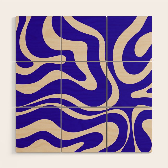 Modern Liquid Swirl Abstract Pattern Square in Cobalt Blue  Wood Wall Art Gallery Image 1