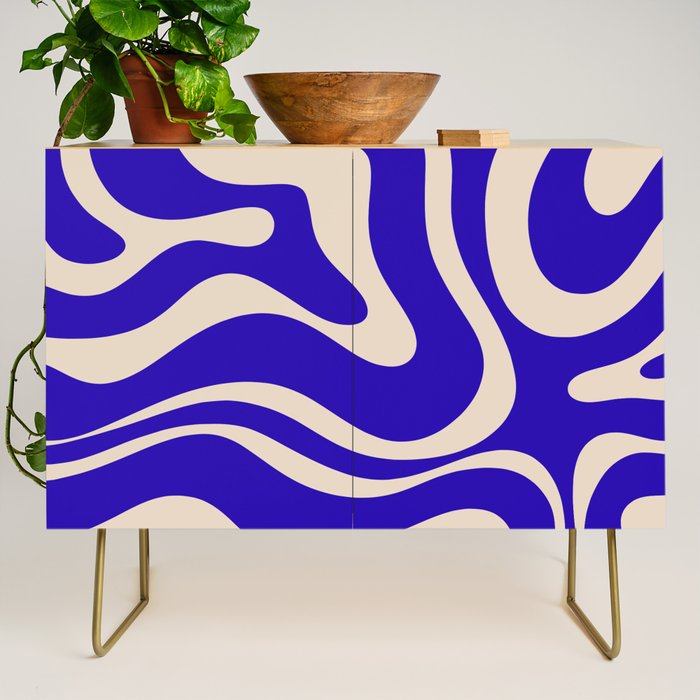 Modern Liquid Swirl Abstract Pattern Square in Cobalt Blue  Credenza Gallery Image 1