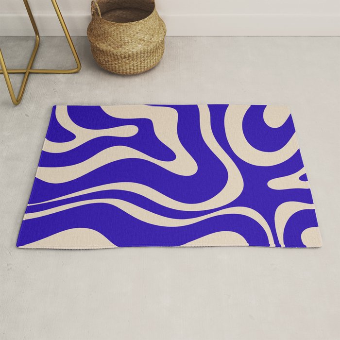 Modern Liquid Swirl Abstract Pattern Square in Cobalt Blue  Rug Gallery Image 1
