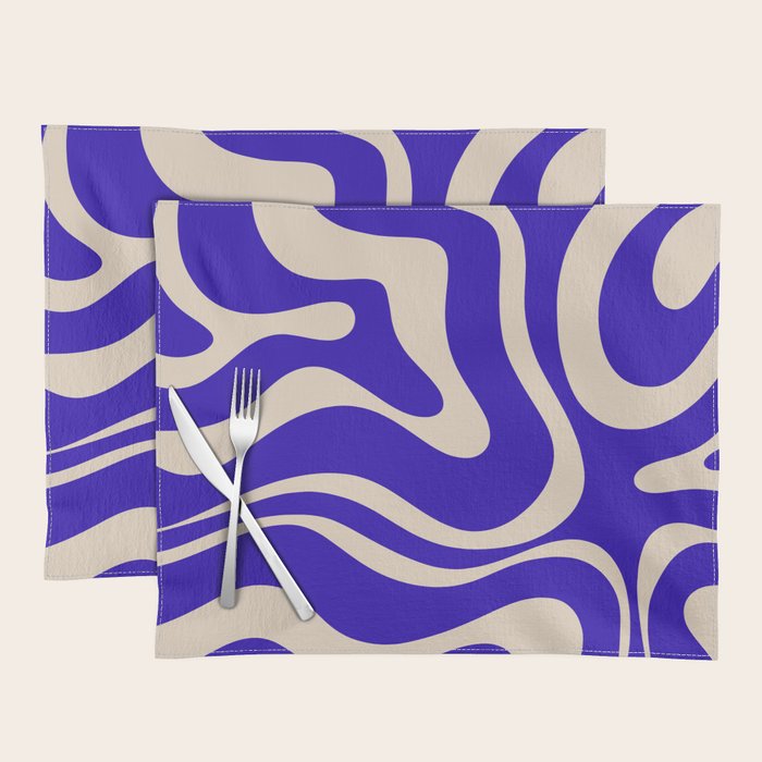 Modern Liquid Swirl Abstract Pattern Square in Cobalt Blue  Placemat Gallery Image 1