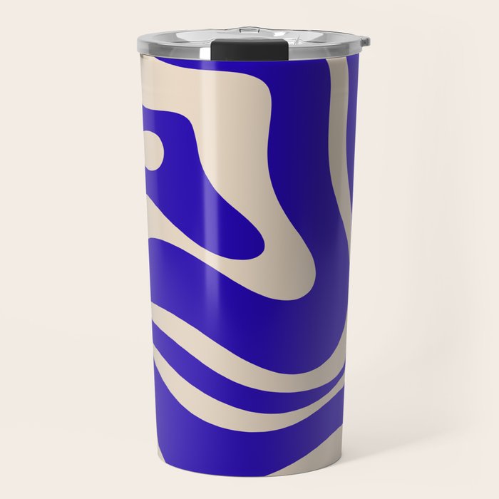 Modern Liquid Swirl Abstract Pattern Square in Cobalt Blue  Travel Mug Gallery Image 1