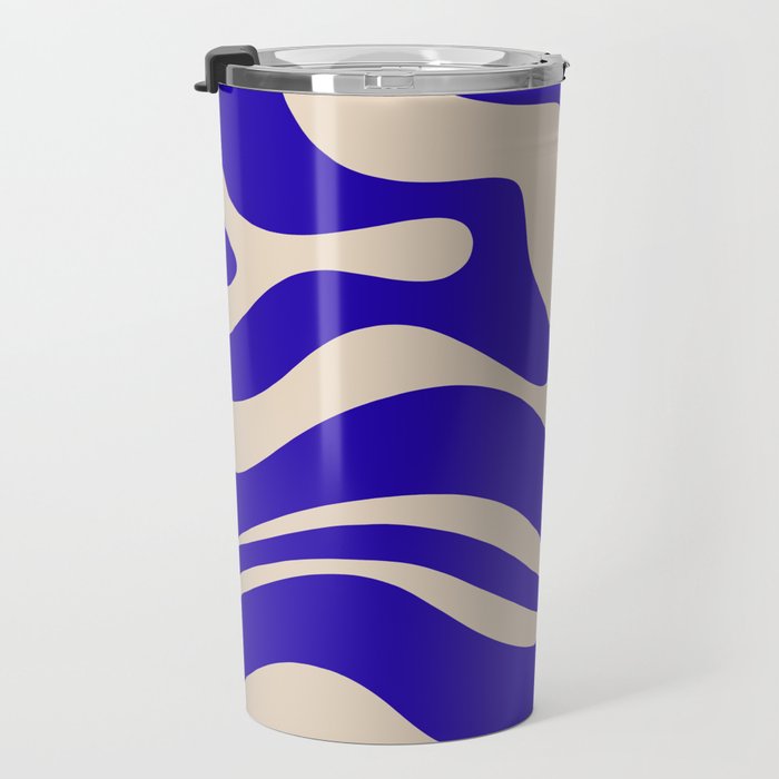 Modern Liquid Swirl Abstract Pattern Square in Cobalt Blue  Travel Mug Gallery Image 3
