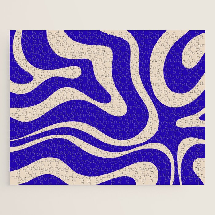 Modern Liquid Swirl Abstract Pattern Square in Cobalt Blue  Jigsaw Puzzle Gallery Image 1