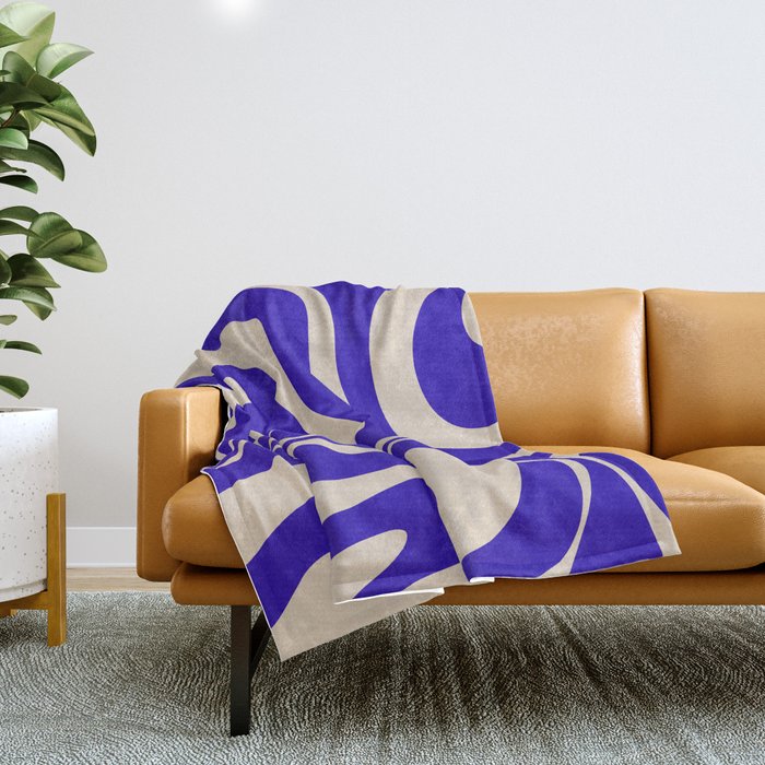 Modern Liquid Swirl Abstract Pattern Square in Cobalt Blue  Throw Blanket Gallery Image 1