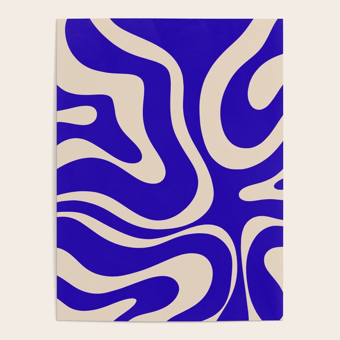 Modern Liquid Swirl Abstract Pattern Square in Cobalt Blue  Poster Gallery Image 1