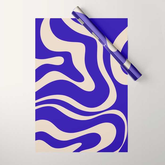 Modern Liquid Swirl Abstract Pattern Square in Cobalt Blue  Wrapping Paper Gallery Image 1
