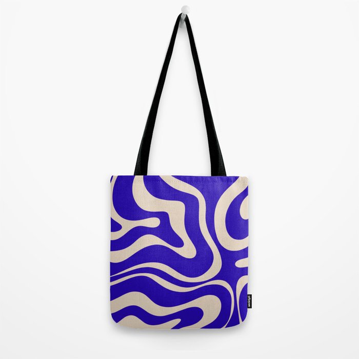 Modern Liquid Swirl Abstract Pattern Square in Cobalt Blue  Tote Bag Gallery Image 2