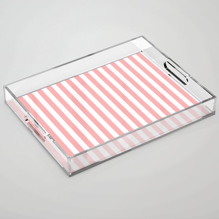 Sand Pink and White Tan Lines Summer Gazebo Stripes Acrylic Tray Gallery Image 1